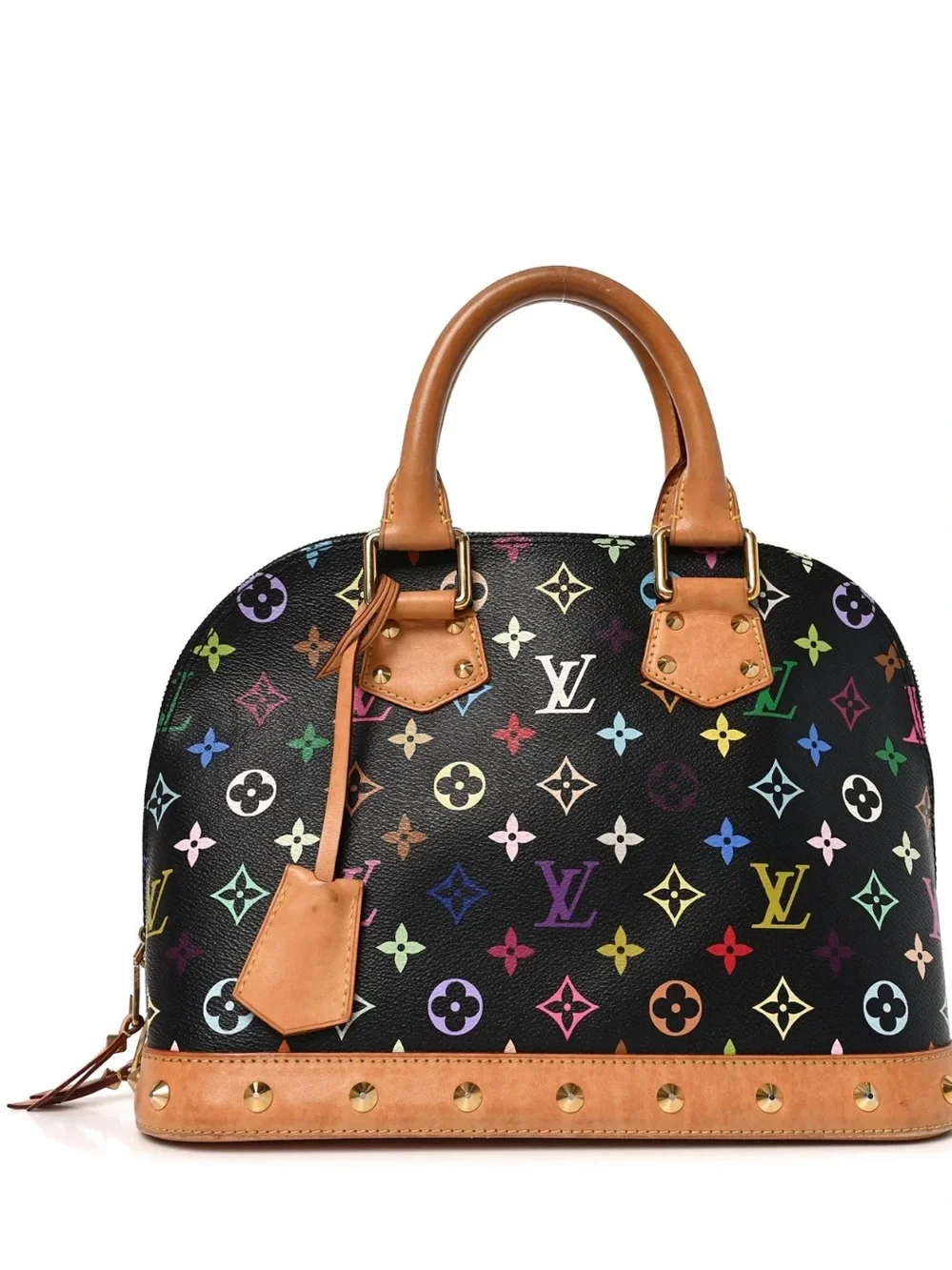 Louis Vuitton Black Multicolor Monogram Alma Satchel with Tan Trim